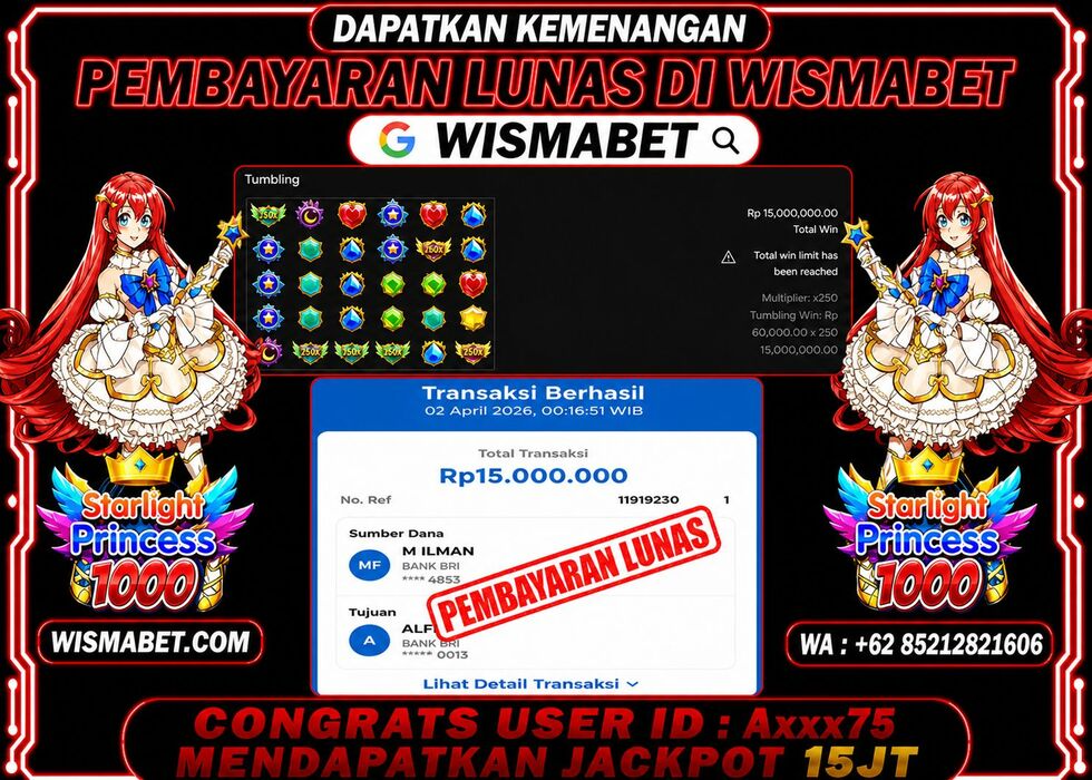 Wismabet - BUKTI KEMENANGAN Starlight Princess x1000 Rp15,000,000,- LUNAS